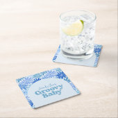 青とティール（緑がかった色）のレトロフローラGroovyベビーシャワー スクエアペーパーコースター (インサイチュ)