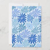 青とティール（緑がかった色）のレトロフローラGroovyベビーシャワー 招待状 (裏面)