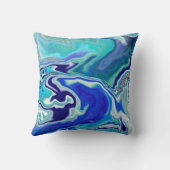 青とティール(緑がかった色)の大理石の波 クッション (裏面)