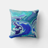 青とティール(緑がかった色)の大理石の波 クッション (正面)