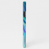 青とティール（緑がかった色）の大理石の波 iPhoneケース (右側)