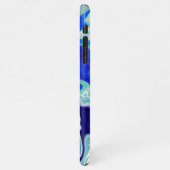 青とティール（緑がかった色）の大理石の波 iPhoneケース (左側)