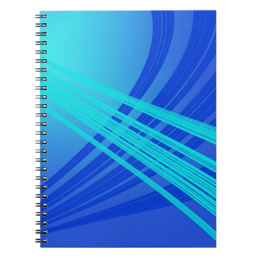 青とティール(緑がかった色)の抽象芸術線 ノートブック (正面)