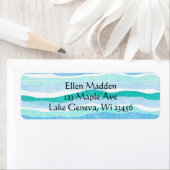 青とティール(緑がかった色)の抽象芸術 ストライプの ラベル (インサイチュ)