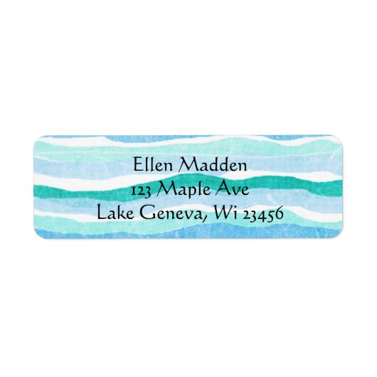 青とティール(緑がかった色)の抽象芸術 ストライプの ラベル (正面)