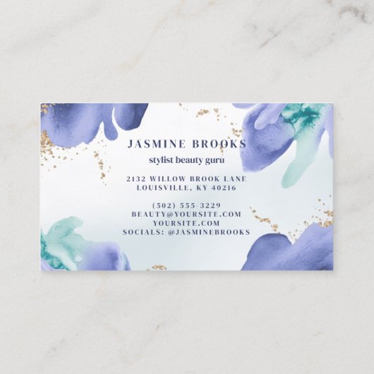 青とティール（緑がかった色）の水色抽象芸術 名刺 (裏面)