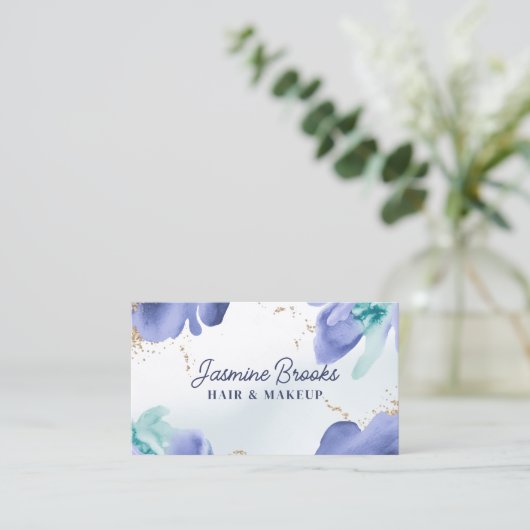 青とティール（緑がかった色）の水色抽象芸術 名刺 (スタンド正面)