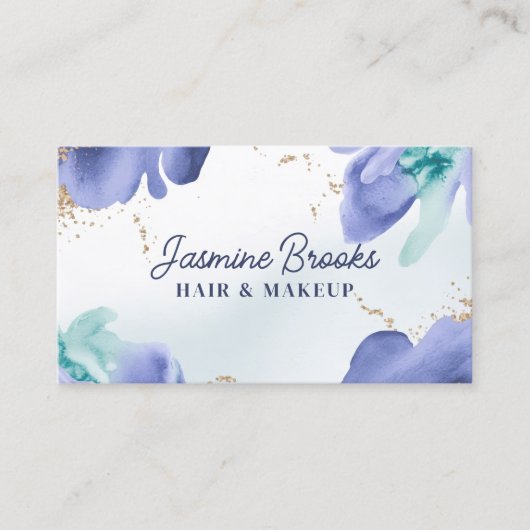 青とティール（緑がかった色）の水色抽象芸術 名刺 (正面)