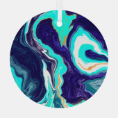 青とティール(緑がかった色)の海渦巻き流体アート ガラスオーナメント (裏面)
