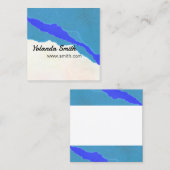 青とティール(緑がかった色)の破れた紙抽象芸術アート スクエア名刺 (正面/裏面)