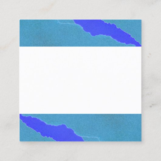 青とティール(緑がかった色)の破れた紙抽象芸術アート スクエア名刺 (裏面)