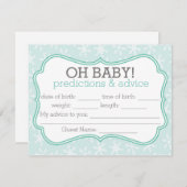 青とティール(緑がかった色)の雪片予測とアドバイスカード 招待状 (正面/裏面)