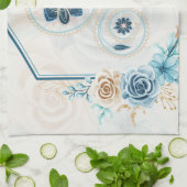 青とティール（緑がかった色）アート、「生命の活性化」、フローラ キッチンタオル (折り畳み)