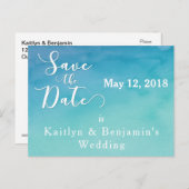 青とティール（緑がかった色）グラデーションの水の色日付2を保存 案内ポストカード (正面/裏面)