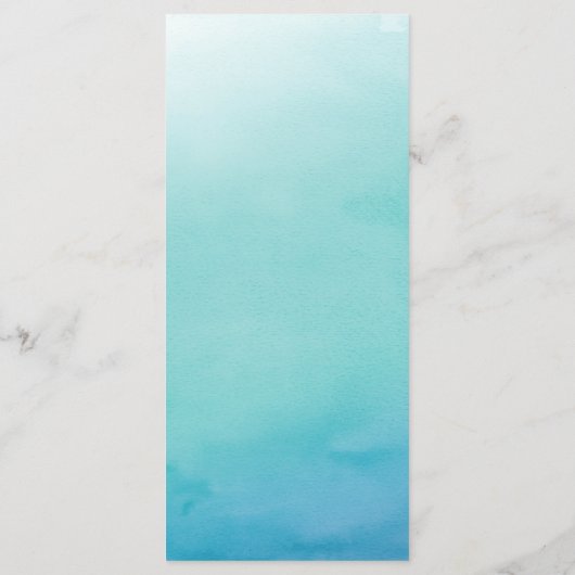 青とティール（緑がかった色）グラデーションの水の色結婚のメニューカード メニュー (裏面)