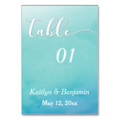 青とティール(緑がかった色)グラデーションの水結婚色のテーブル番号 テーブルナンバー (裏面)
