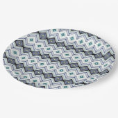 青とティール（緑がかった色）パターン（の模様が）ある紙プレート ペーパープレート (アングル)