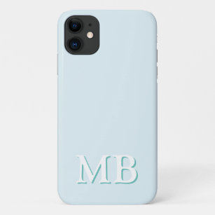 青とティール（緑がかった色）  モノグミニマルラムモダンイニシャル iPhone 11 ケース