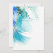 青とティール(緑がかった色)大理石アルコールインクスプラッシュ 招待状 (裏面)