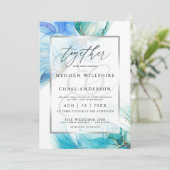 青とティール(緑がかった色)大理石アルコールインクスワール招待状 招待状 (スタンド正面)