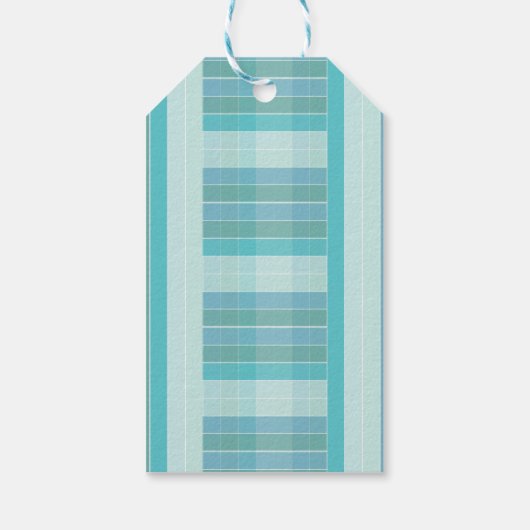 青とティール(緑がかった色)市松模様にありがとうラベル ギフトタグ (裏面)