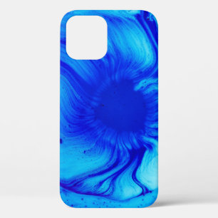 青とティール(緑がかった色)抽象芸術絵画の iPhone 12ケース