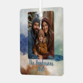 青とテラコタウォーターカラーフォトホリデー メタルオーナメント (正面左)