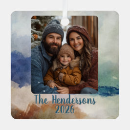 青とテラコタウォーターカラーフォトホリデー メタルオーナメント