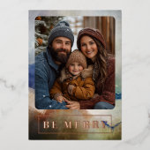 青とテラコッタの水彩ローズゴールド 箔シーズンカード (正面)