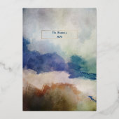 青とテラコッタの水彩ローズゴールド 箔シーズンカード (裏面)