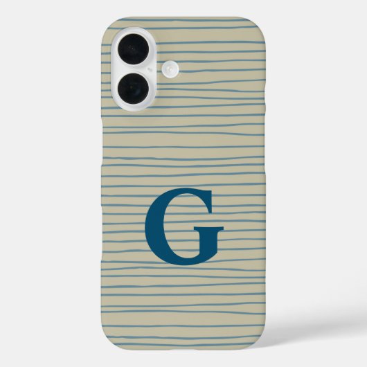 青とトープの抽象芸術ラインのパターンのモノグラム Case-Mate iPhoneケース (裏面)