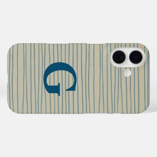 青とトープの抽象芸術ラインのパターンのモノグラム Case-Mate iPhoneケース (裏面 (横))