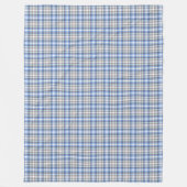 青とトープタータンチェック格子模様 フリースブランケット (正面)