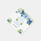 青とネイビーの花と葉 スタンダードカクテルナプキン (角)
