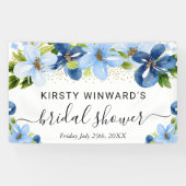 青とネイビーの花 ブライダルシャワーのお出迎え 横断幕 (横)