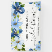 青とネイビーの花 ブライダルシャワー ウェルカム 横断幕 (縦)