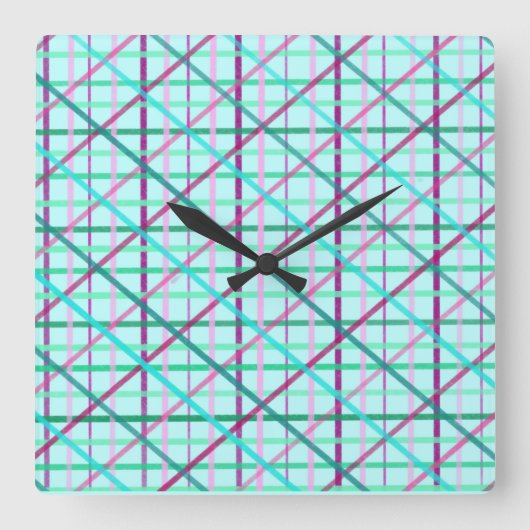 青とバラのパタ市松模様にーン スクエア壁時計 (正面)