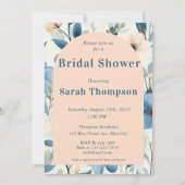 青とバラの水色フローラブライダルシャワー 招待状 (正面)