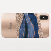 青とバラの金ゴールド液体インクアゲエレガントート大理石 Case-Mate iPhoneケース (裏面(横))
