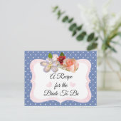 青とバラの金ゴールド赤面ピンクレシピカード ポストカード (スタンド正面)