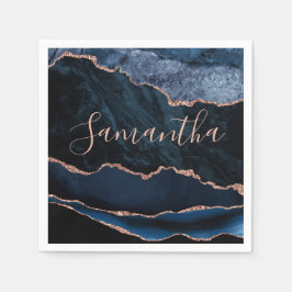 青とバラフェイク金ゴールドグリッターマーブルゲート スタンダードカクテルナプキン