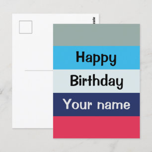 青とバーガンディのハッピーバースデー ポストカード