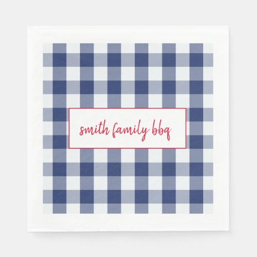 青とパーソナライズされた白のバッファロープライドのナプキン スタンダードランチョンナプキン (正面)
