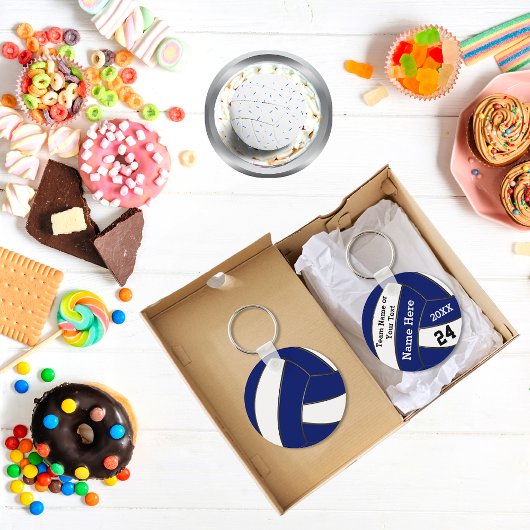 青とパーソナライズされた白のバレーボールキーホルダー キーホルダー