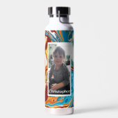 青とパーソナライズされた茶色のデジタル大理石 ウォーターボトル (左面)