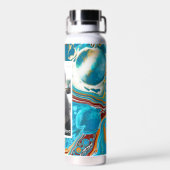 青とパーソナライズされた茶色のデジタル大理石 ウォーターボトル (背面)