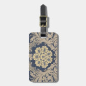青とパーソナライズされた金ゴールドダマスクの荷物タグ ラゲッジタグ (正面縦)
