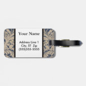 青とパーソナライズされた金ゴールドダマスクの荷物タグ ラゲッジタグ (裏面横)