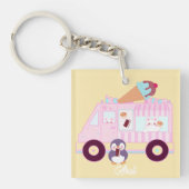 青とピンクかわいいバニーラビットアイスクリームトラック キーホルダー (正面)