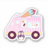 青とピンクかわいいバニーラビットアイスクリームトラック シール (正面)
